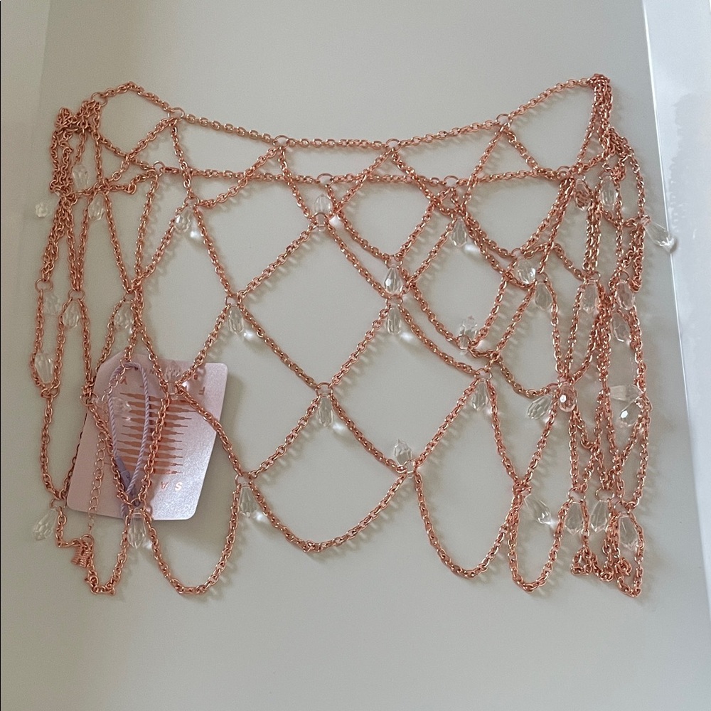 Savage X Fenty Rose Gold Chain Bralette and skirt